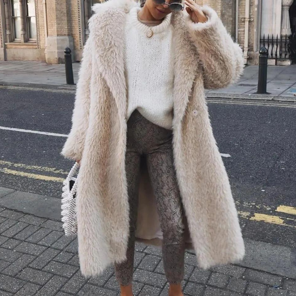 Matilda | Graceful Long Teddy Faux Fur Jacket with Shawl Collar