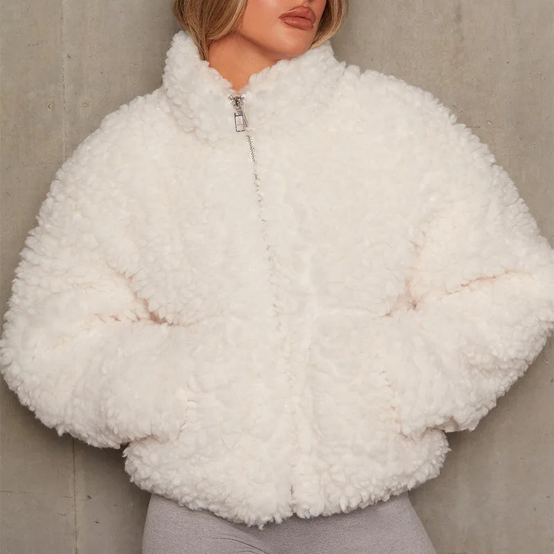 Maya | Chic Cropped High Collar Fur Jacket
