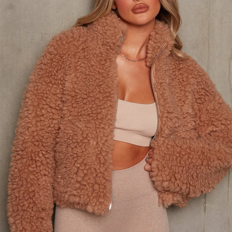 Maya | Chic Cropped High Collar Fur Jacket