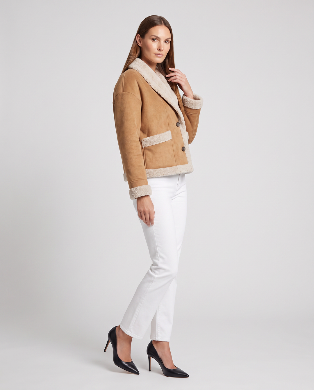 Maya | Chic Cropped Shawl Collar Faux Fur Coat