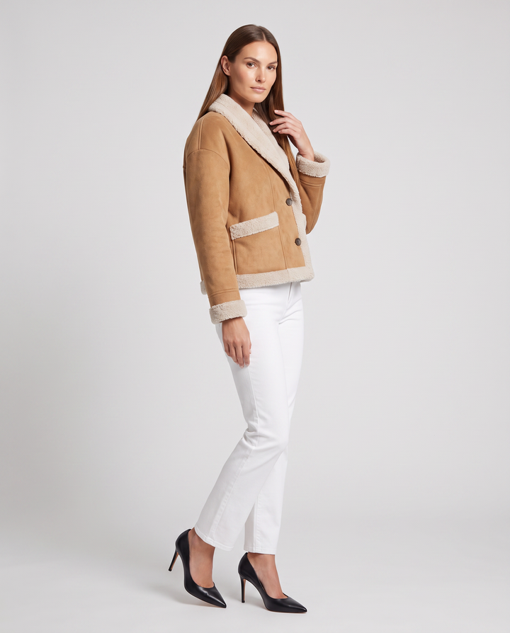 Maya | Chic Cropped Shawl Collar Faux Fur Coat