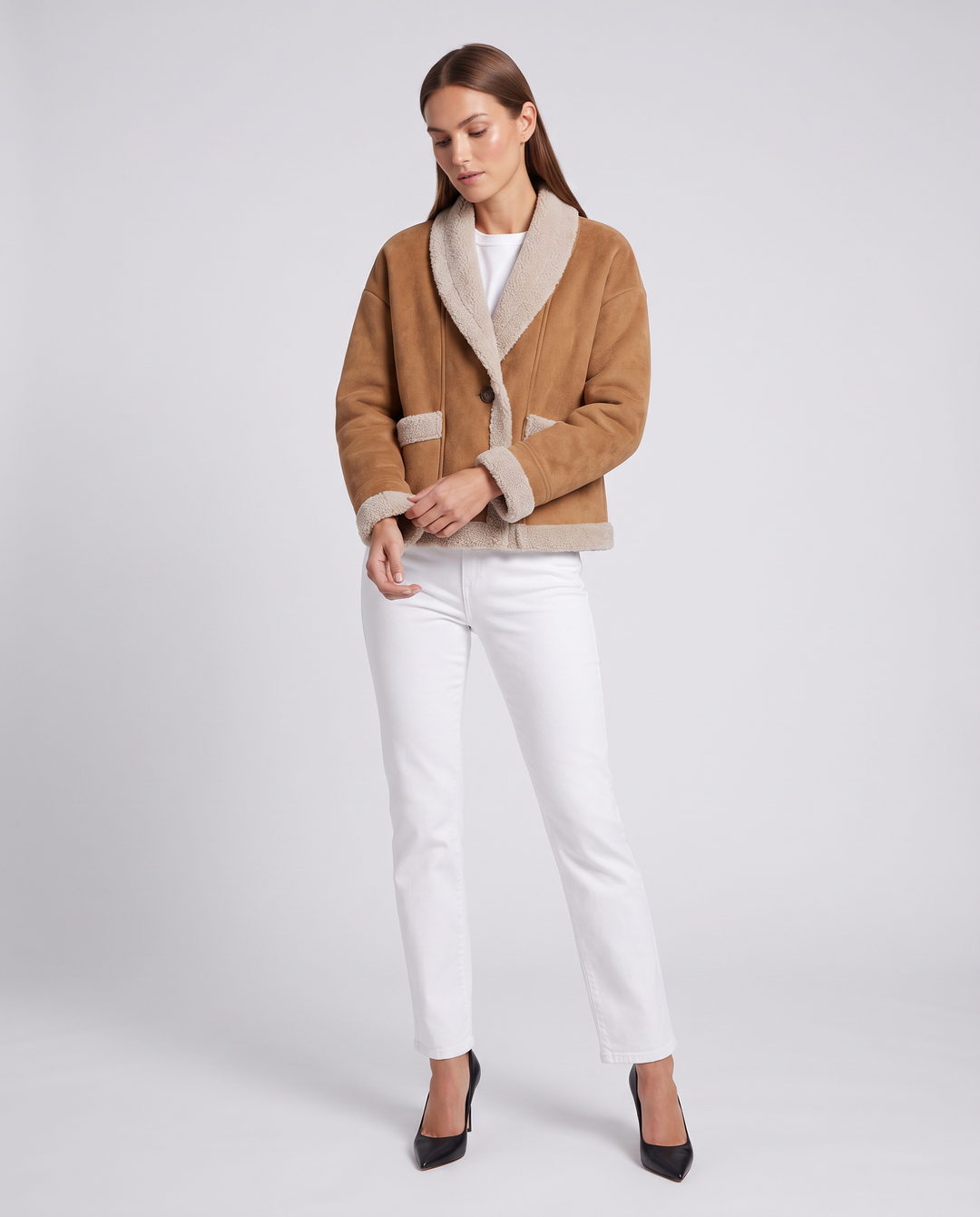 Maya | Chic Cropped Shawl Collar Faux Fur Coat