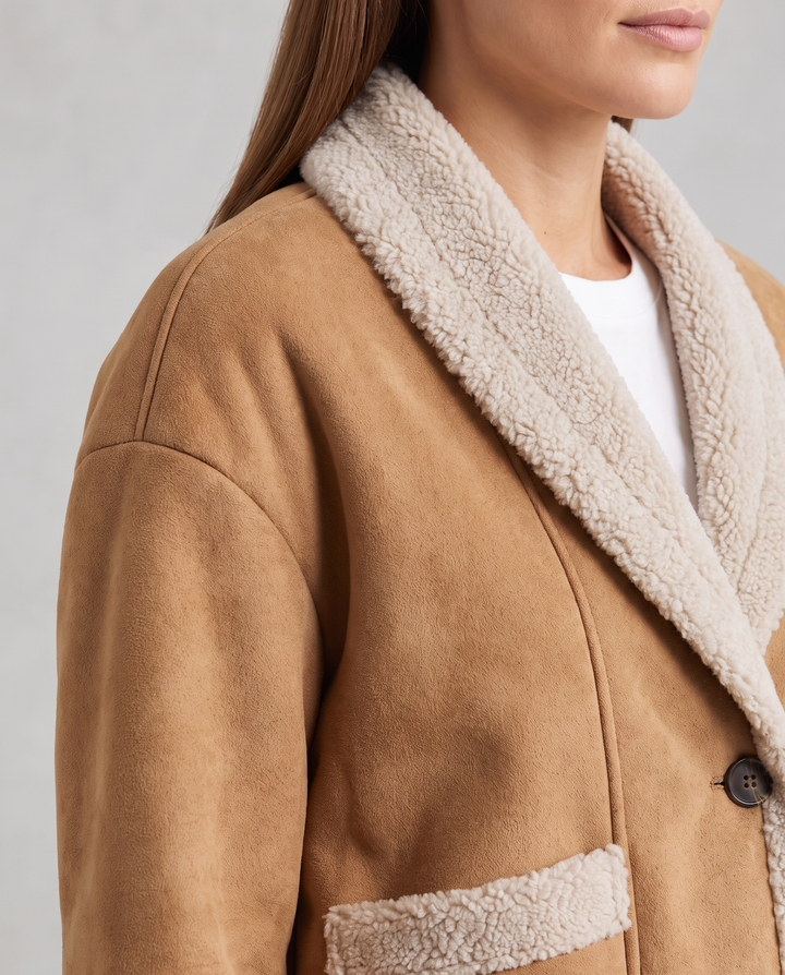 Maya | Chic Cropped Shawl Collar Faux Fur Coat