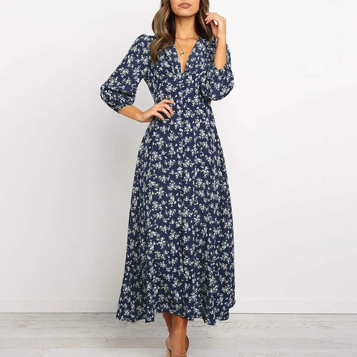 Maya | Classic Floral Maxi Autumn Wedding Guest Dress