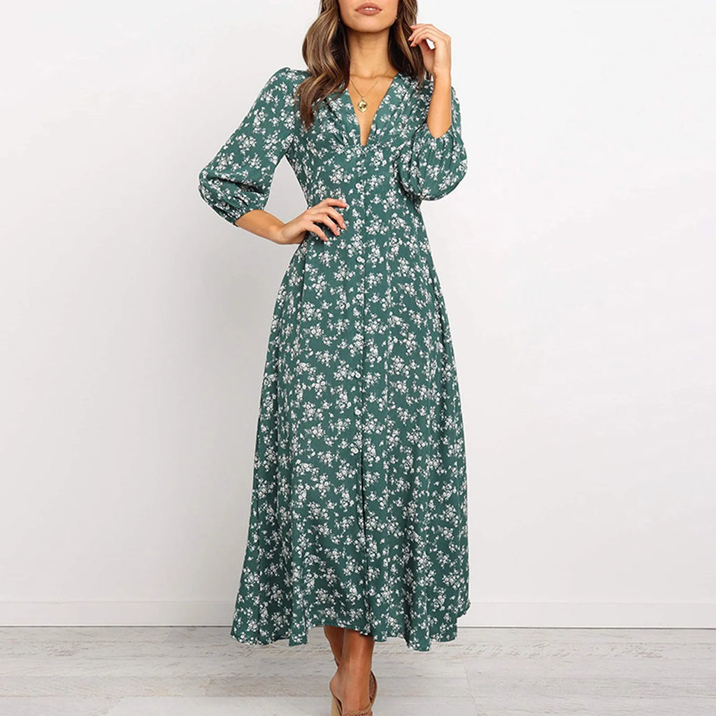 Maya | Classic Floral Maxi Autumn Wedding Guest Dress