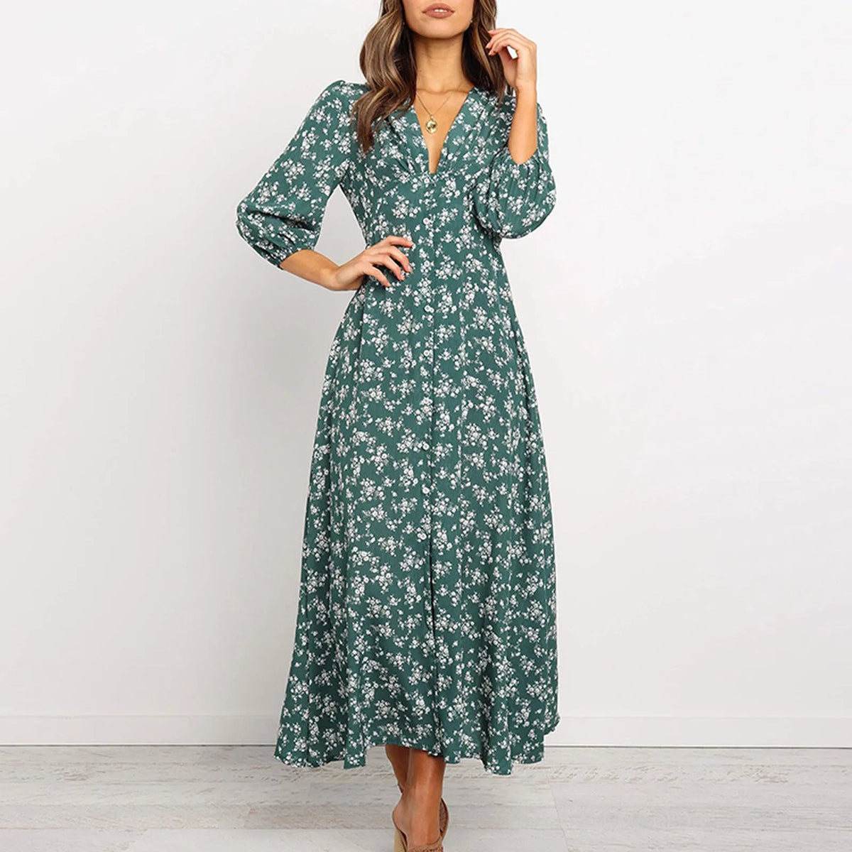Maya | Classic Floral Maxi Autumn Wedding Guest Dress