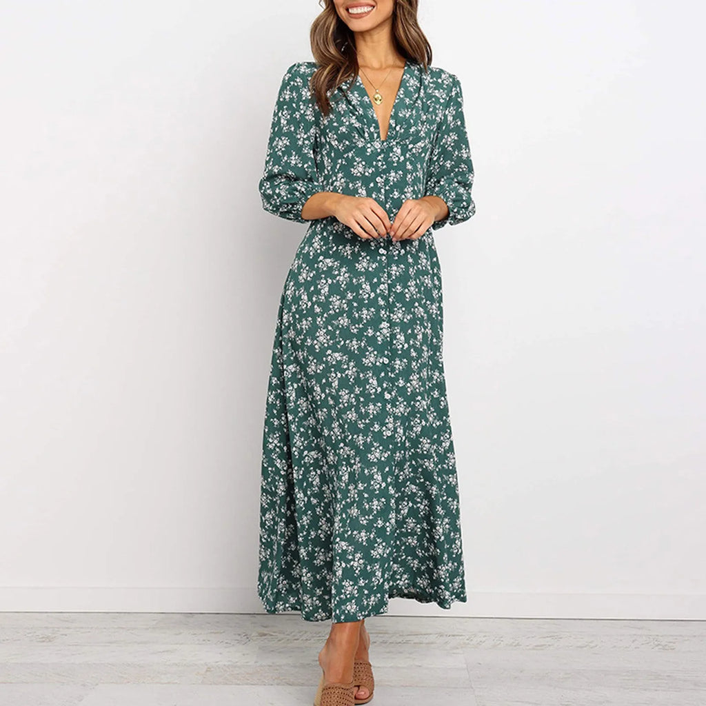 Maya | Classic Floral Maxi Autumn Wedding Guest Dress