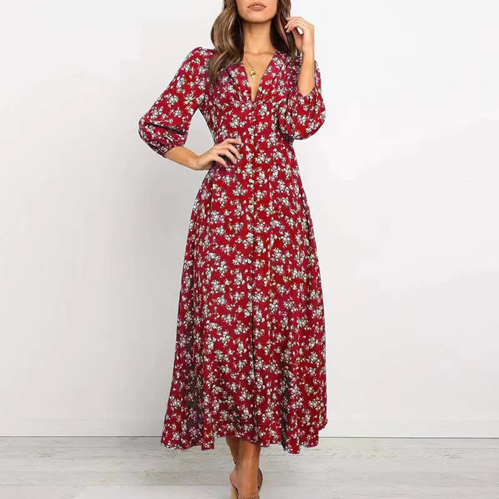 Maya | Classic Floral Maxi Autumn Wedding Guest Dress