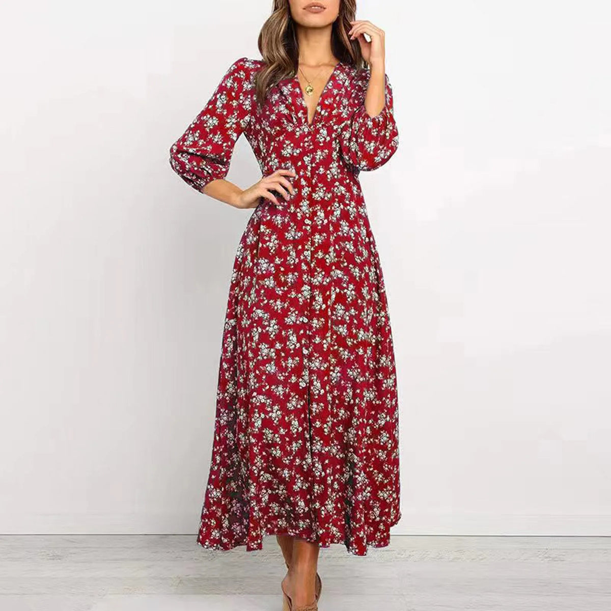 Maya | Classic Floral Maxi Autumn Wedding Guest Dress