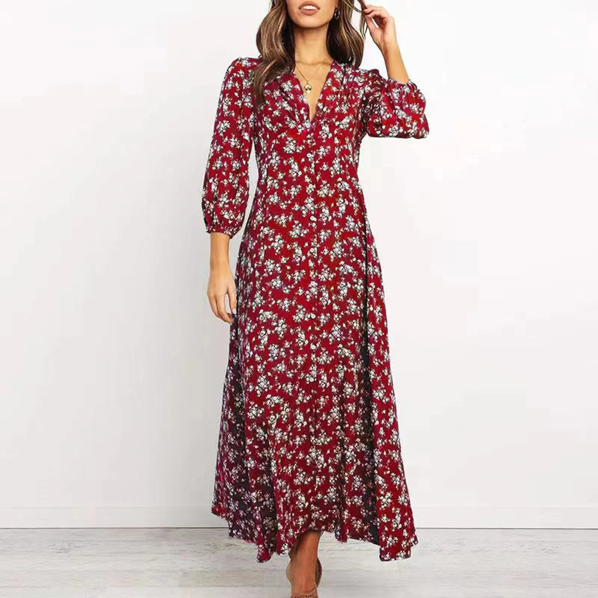 Maya | Classic Floral Maxi Autumn Wedding Guest Dress