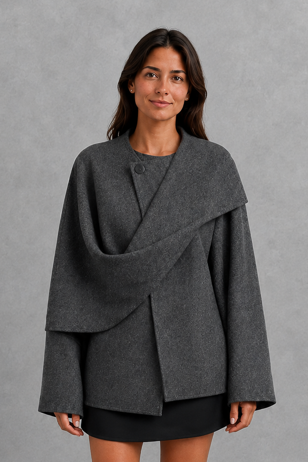 Maya | Timeless Plus Size Longline Coat with Built-In Scarf