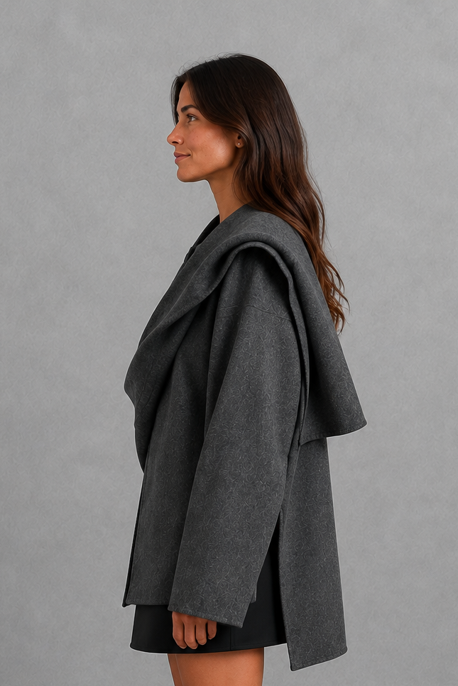 Maya | Timeless Plus Size Longline Coat with Built-In Scarf