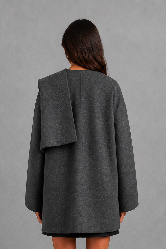 Maya | Timeless Plus Size Longline Coat with Built-In Scarf