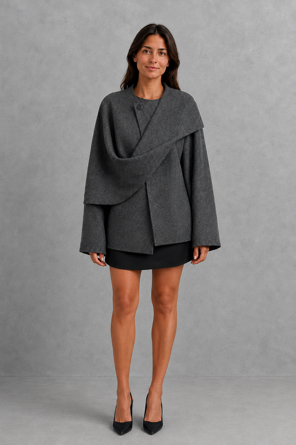 Maya | Timeless Plus Size Longline Coat with Built-In Scarf