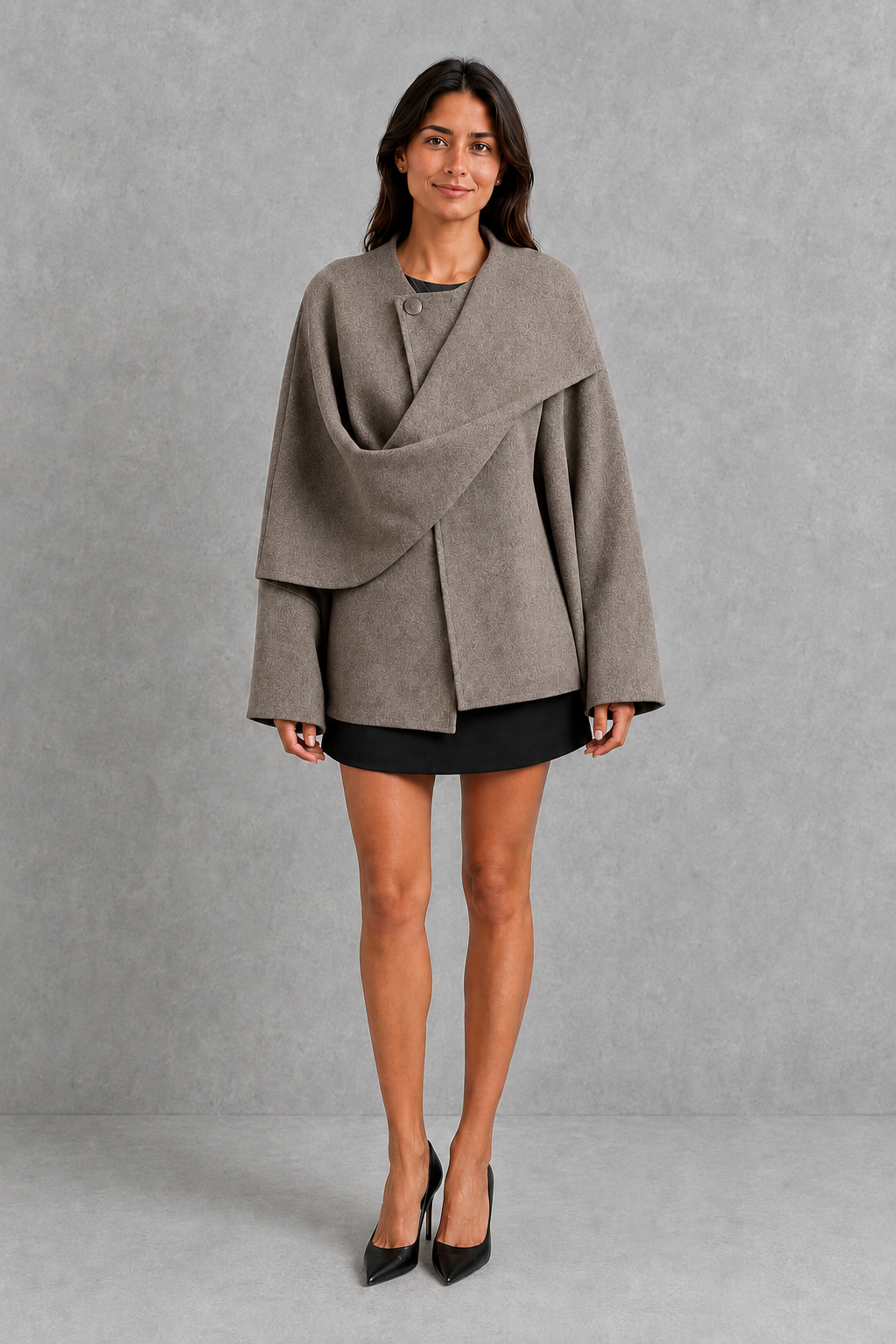 Maya | Timeless Plus Size Longline Coat with Built-In Scarf