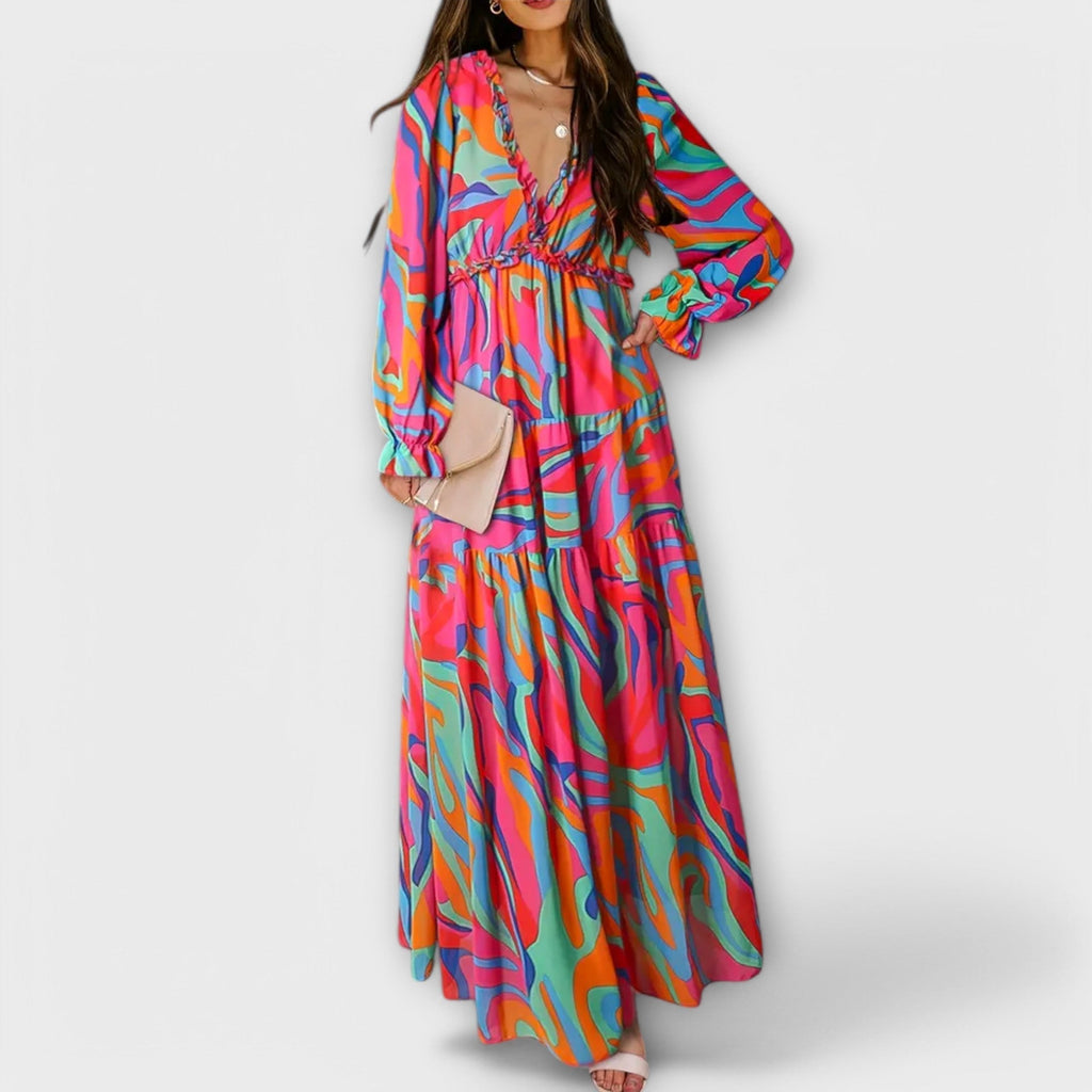 Mia | Graceful Floral Tiered Autumn Wedding Guest Maxi Dress