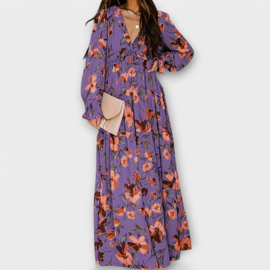 Mia | Graceful Floral Tiered Autumn Wedding Guest Maxi Dress