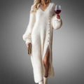 Mia | Graceful Fluffy V Neck Maxi Winter Dress