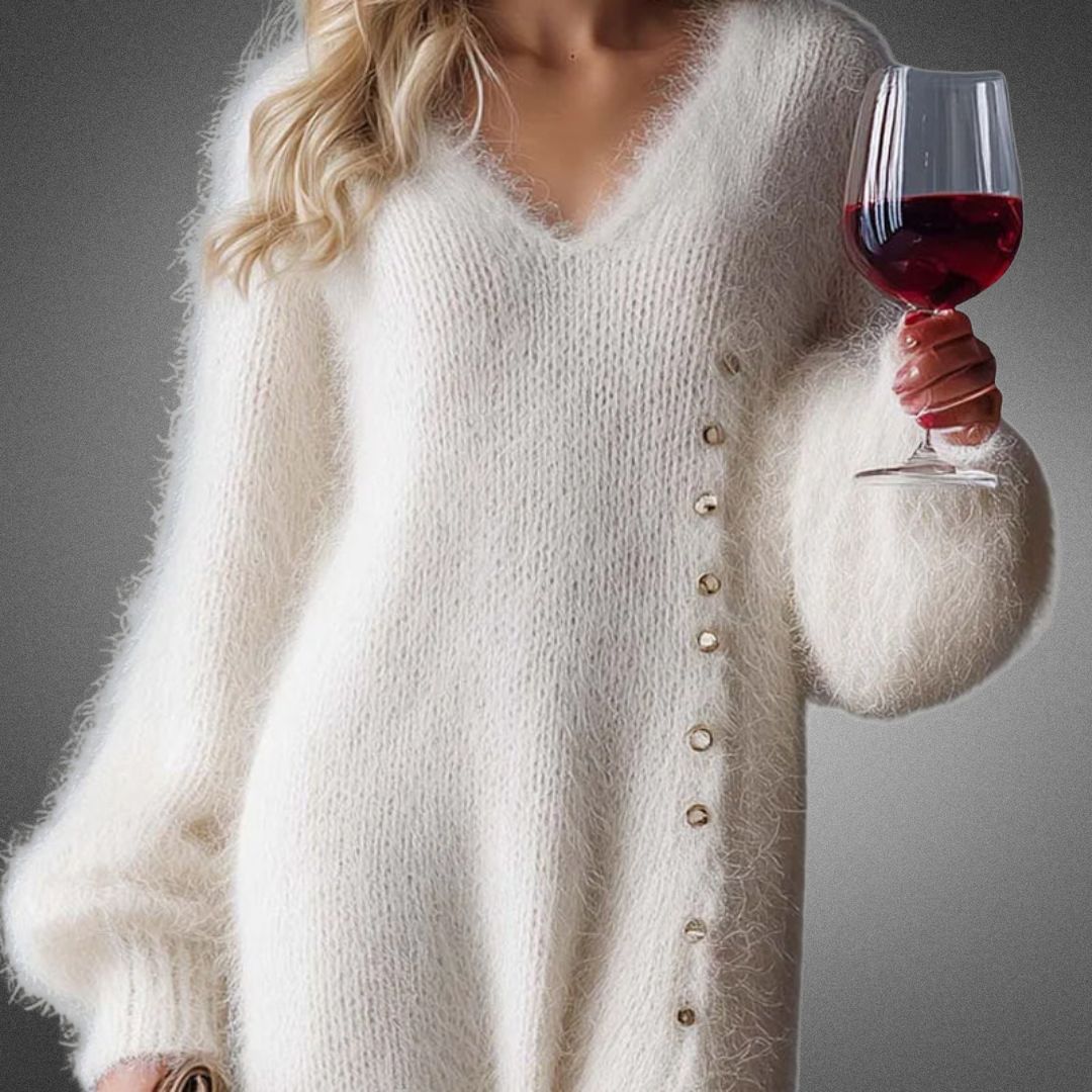 Mia | Graceful Fluffy V Neck Maxi Winter Dress
