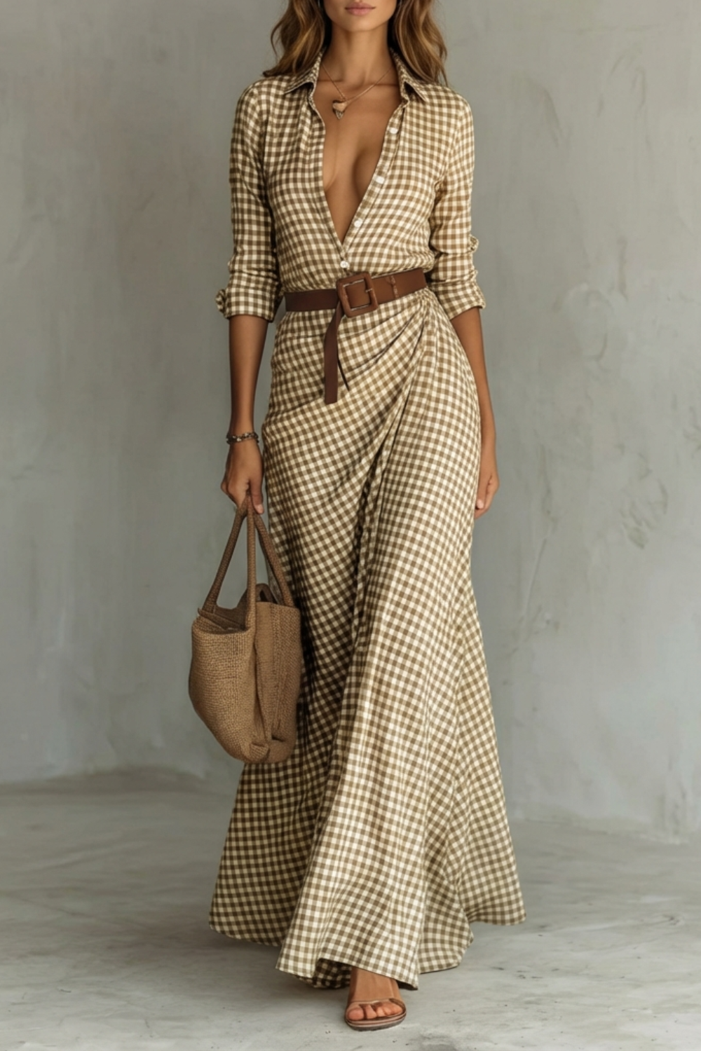 Mia | Relaxed Belted Blazer Dress with Gingham Print Maxi Wrap