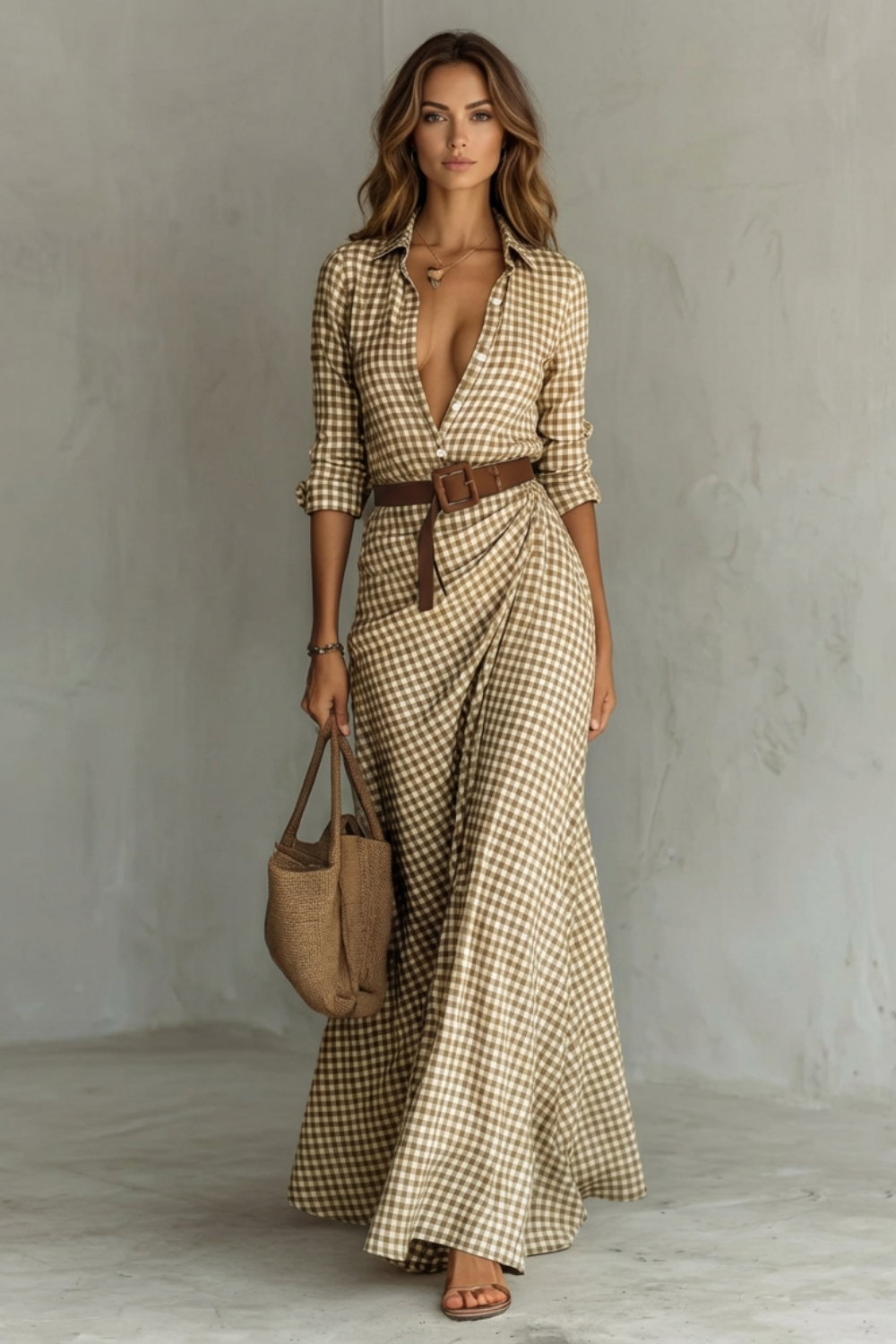 Mia | Relaxed Belted Blazer Dress with Gingham Print Maxi Wrap