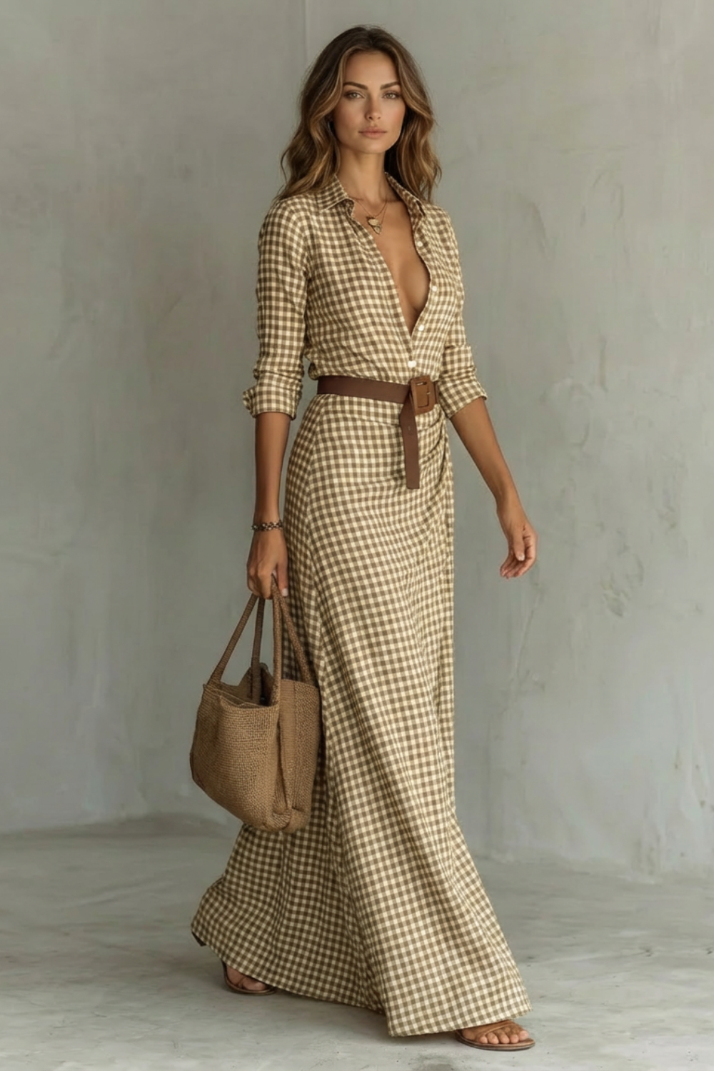 Mia | Relaxed Belted Blazer Dress with Gingham Print Maxi Wrap