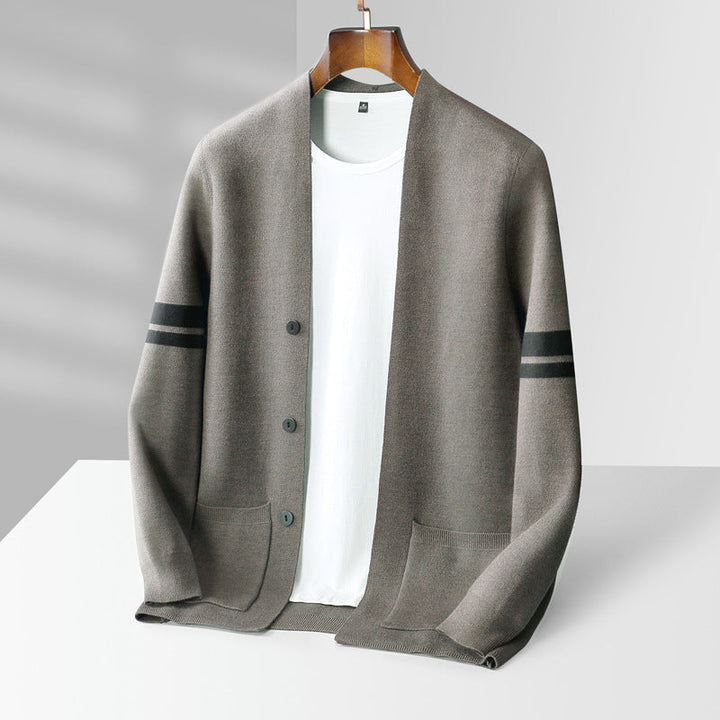 Michael | Sophisticated Striped Button Up Mens Cardigan