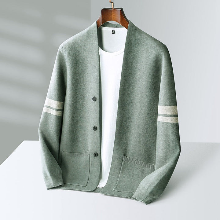 Michael | Sophisticated Striped Button Up Mens Cardigan