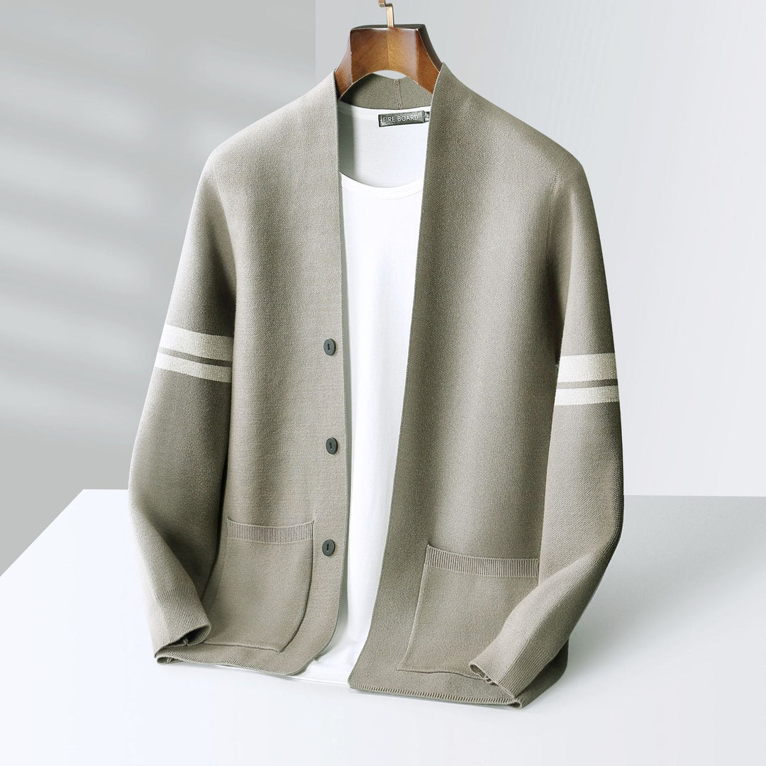Michael | Sophisticated Striped Button Up Mens Cardigan