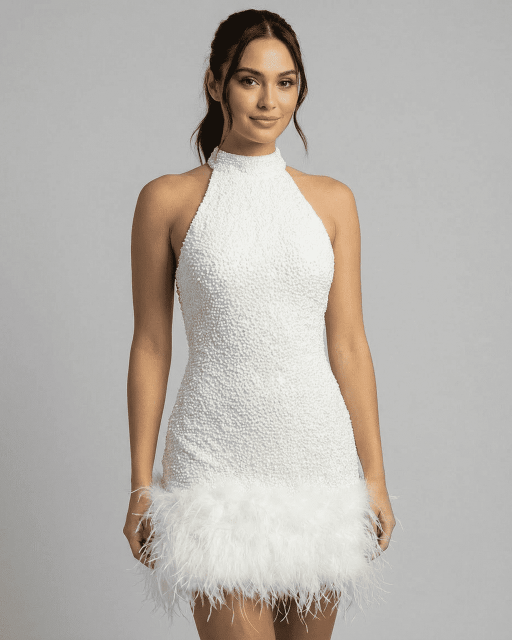Mila | Refined Sequin Halter Feather Mini Dress