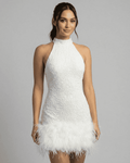 Mila | Refined Sequin Halter Feather Mini Dress