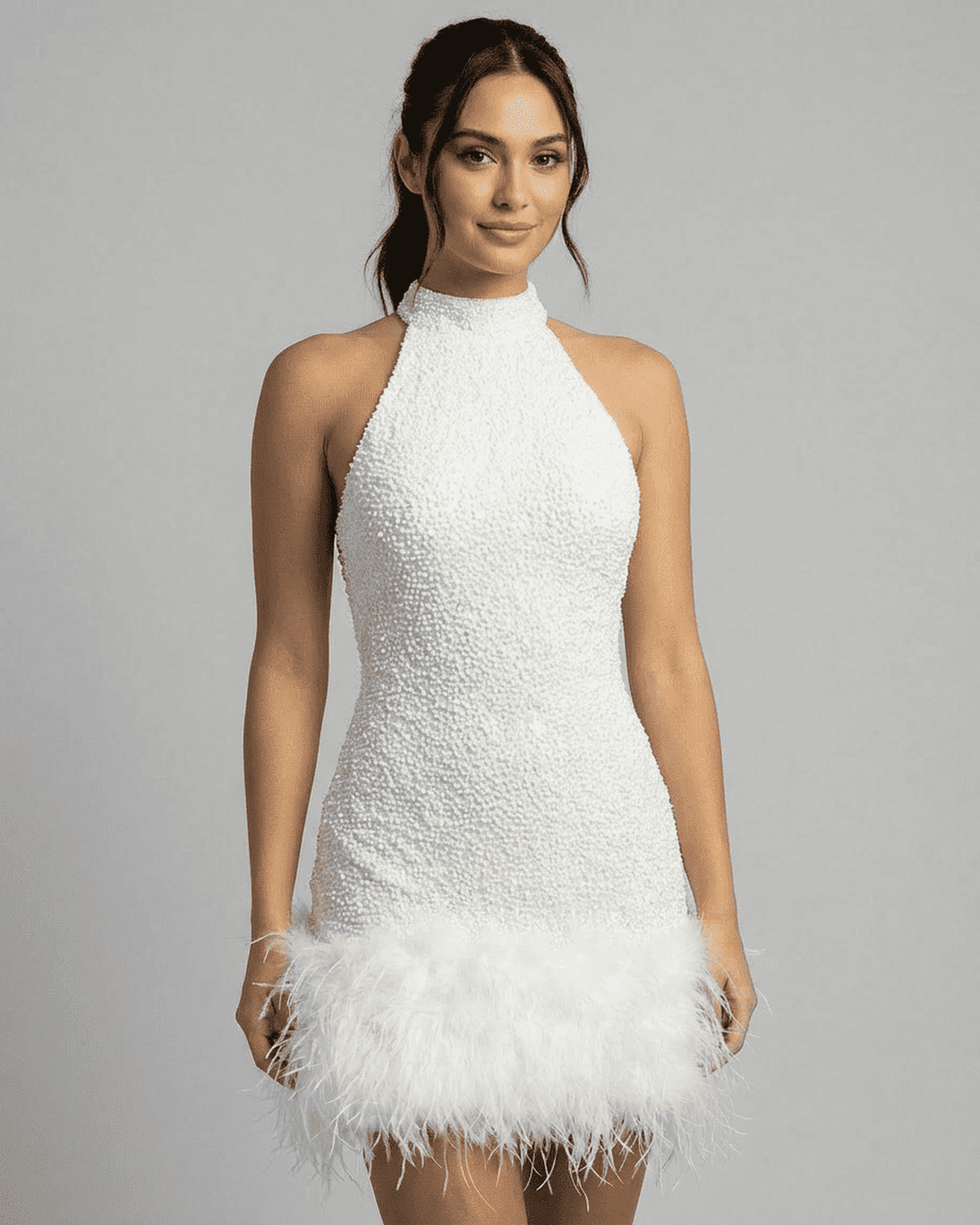 Mila | Refined Sequin Halter Feather Mini Dress