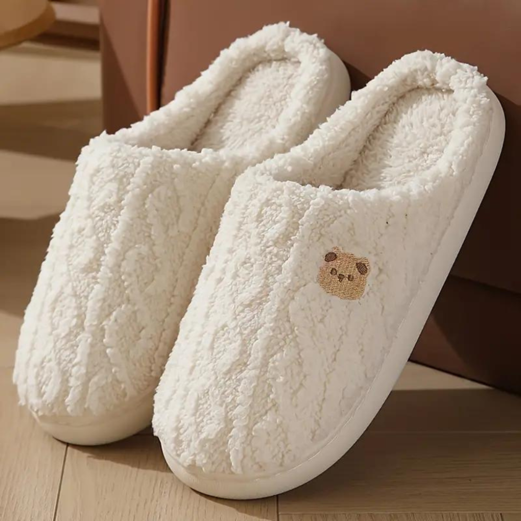 Mila | Stylish Cosy Plush Womens Slippers with Bear Detail