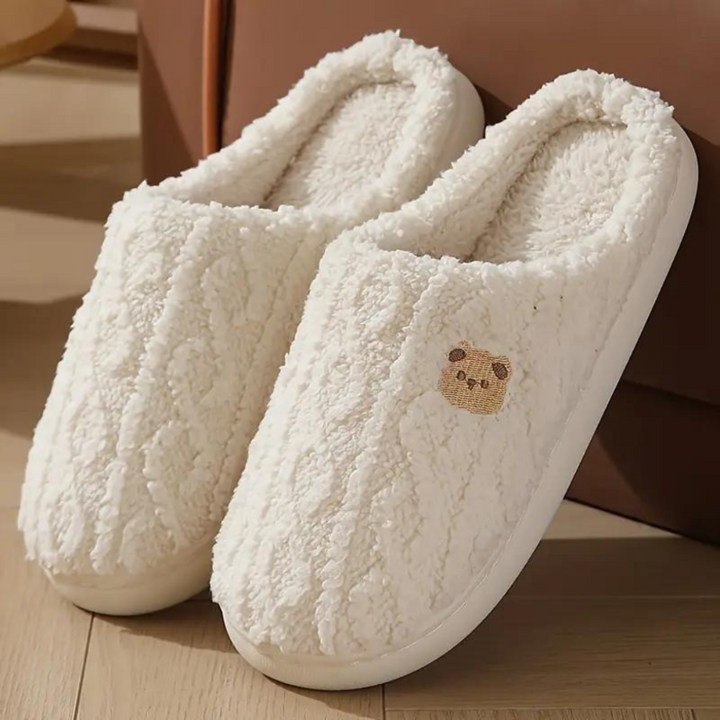 Mila | Stylish Cosy Plush Womens Slippers with Bear Detail