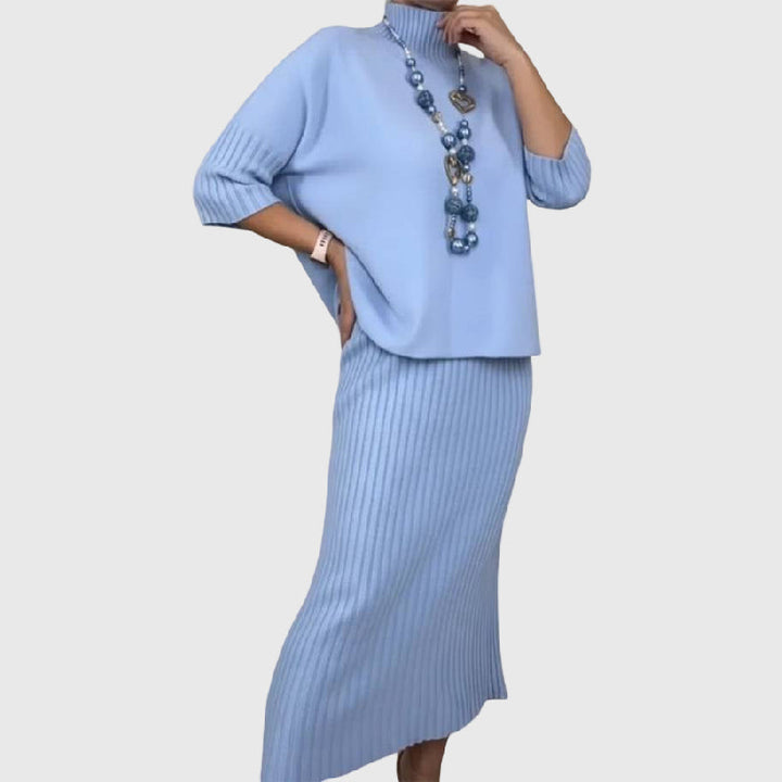 Mila | Stylish Knitted Jumper and Ribbed Midi Skirt Set