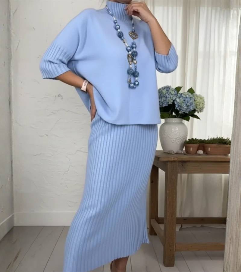 Mila | Stylish Knitted Jumper and Ribbed Midi Skirt Set