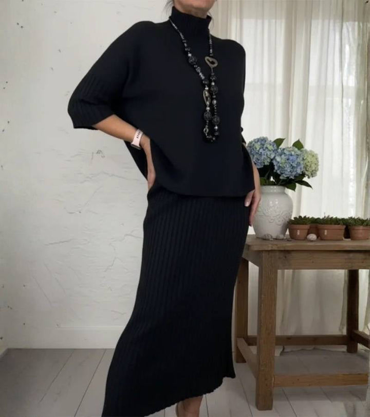 Mila | Stylish Knitted Jumper and Ribbed Midi Skirt Set