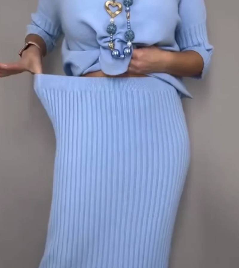 Mila | Stylish Knitted Jumper and Ribbed Midi Skirt Set