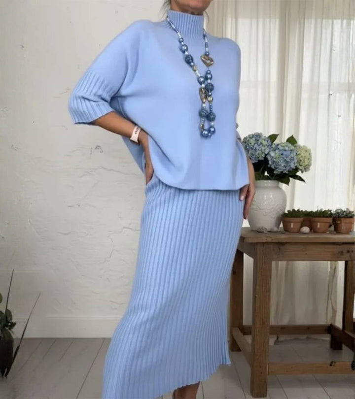 Mila | Stylish Knitted Jumper and Ribbed Midi Skirt Set