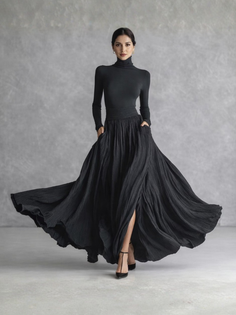 Millie | Refined Pleated Turtleneck Party Dress for Women