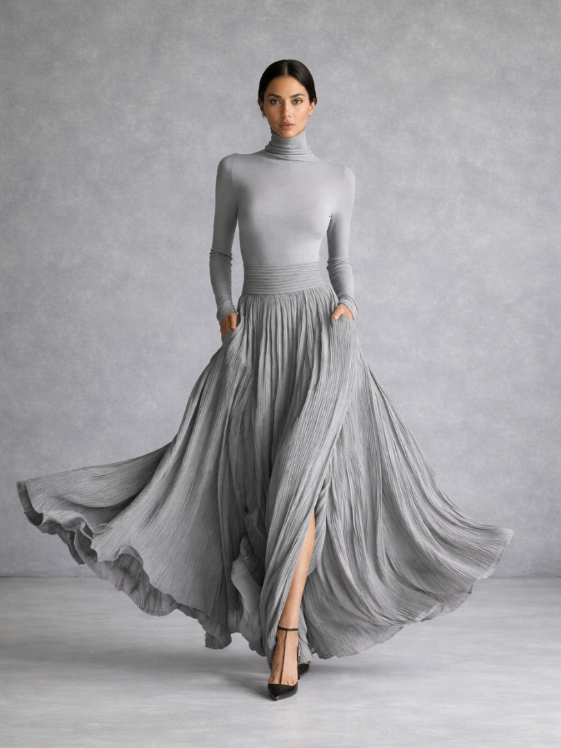Millie | Refined Pleated Turtleneck Party Dress for Women