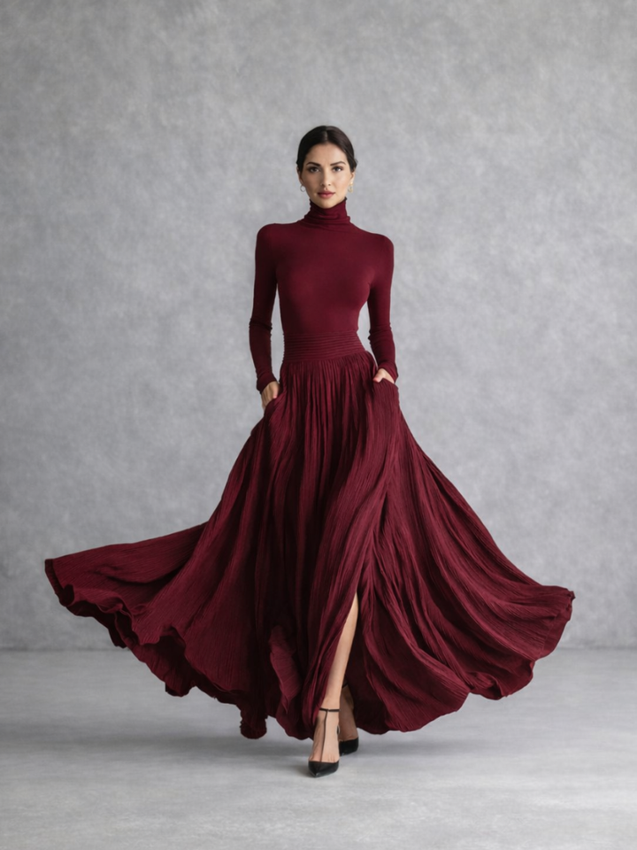 Millie | Refined Pleated Turtleneck Party Dress for Women