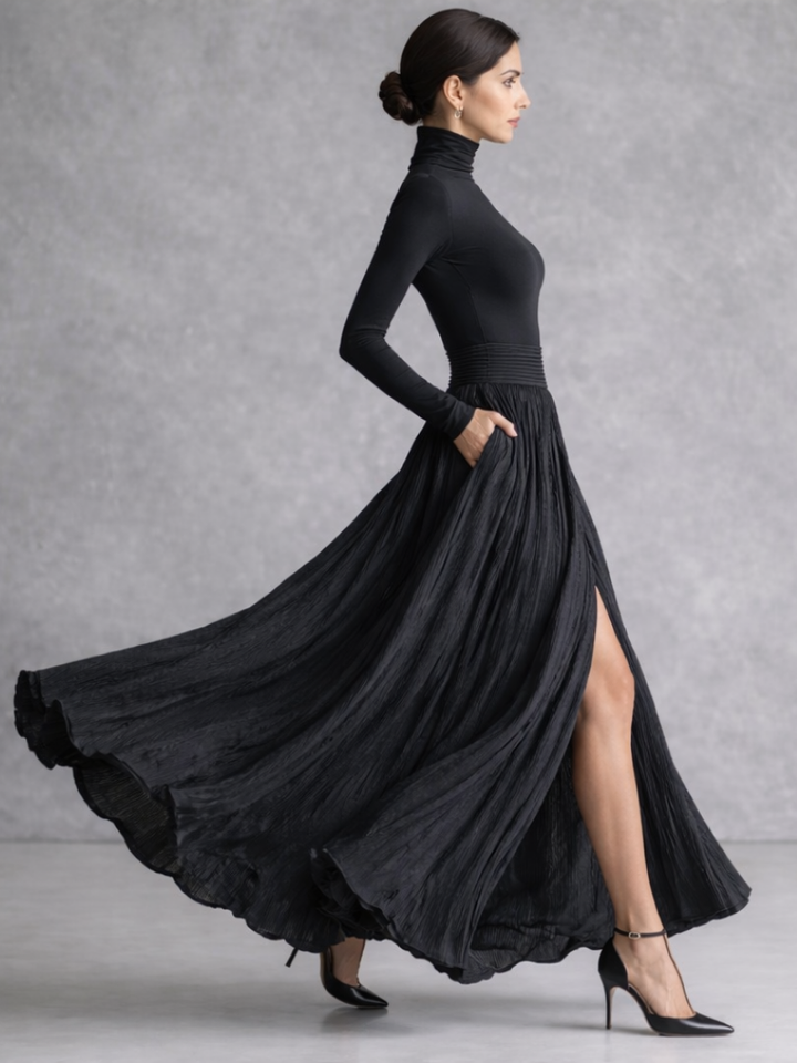 Millie | Refined Pleated Turtleneck Party Dress for Women