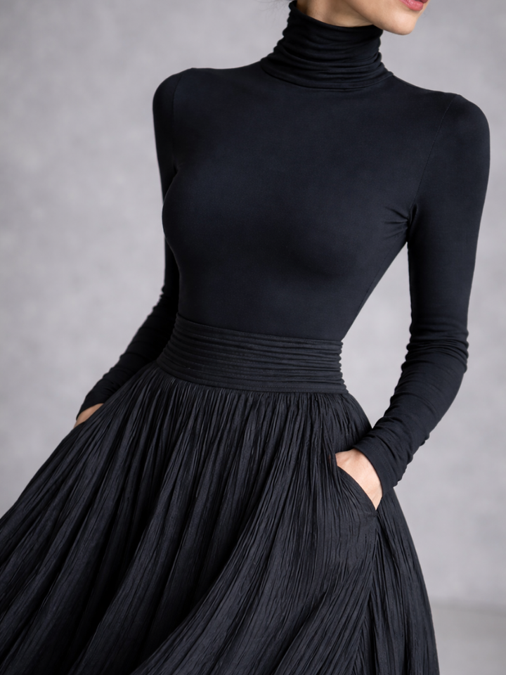 Millie | Refined Pleated Turtleneck Party Dress for Women
