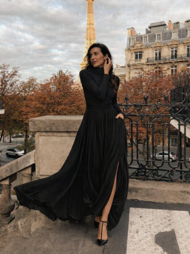 Millie | Refined Pleated Turtleneck Party Dress for Women