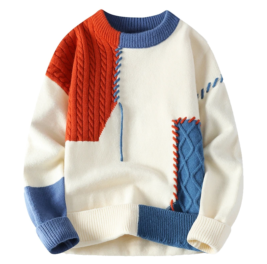 Milo | Patchwork Crew Neck Mens Knitted Jumper