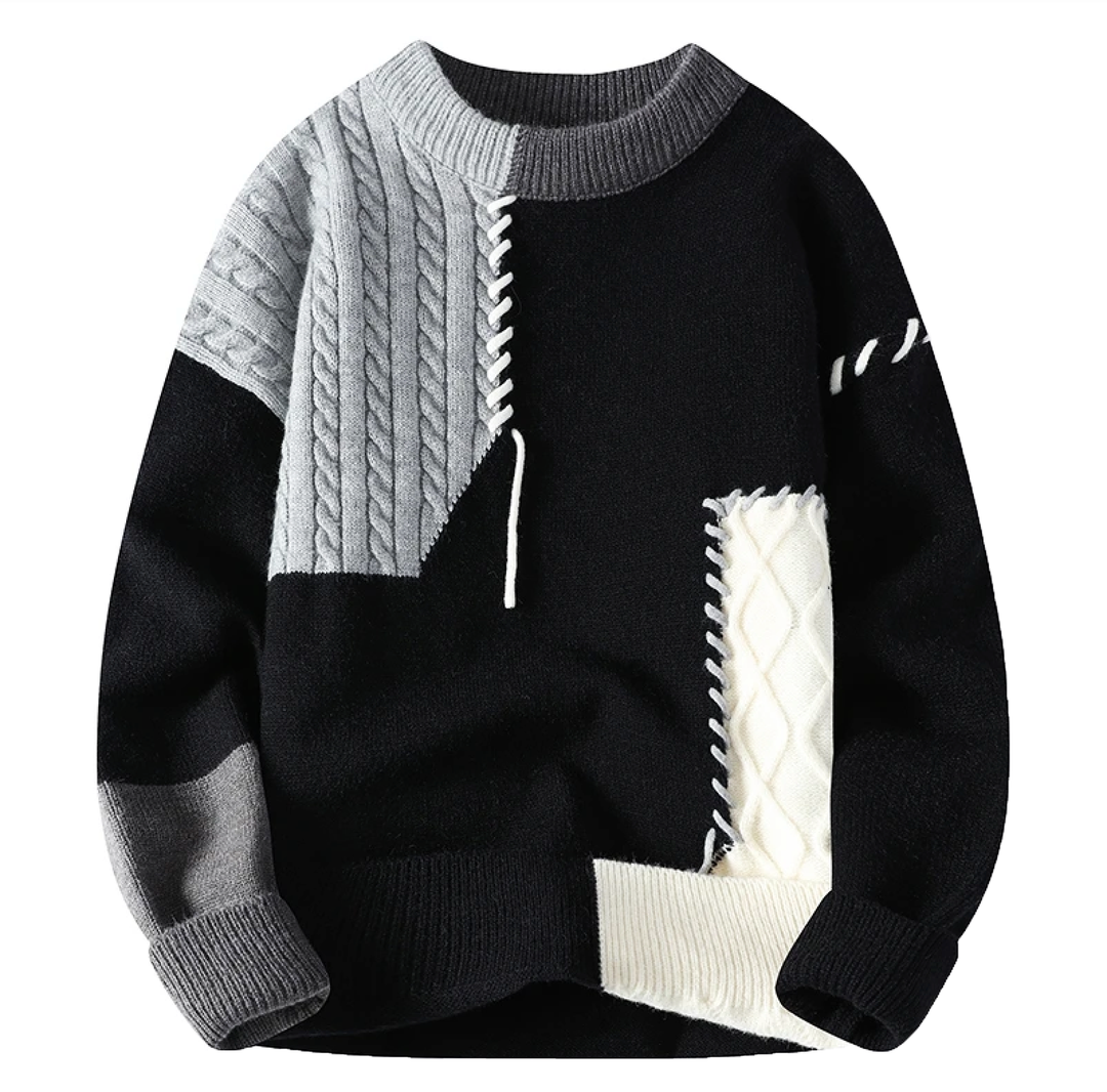 Milo | Patchwork Crew Neck Mens Knitted Jumper