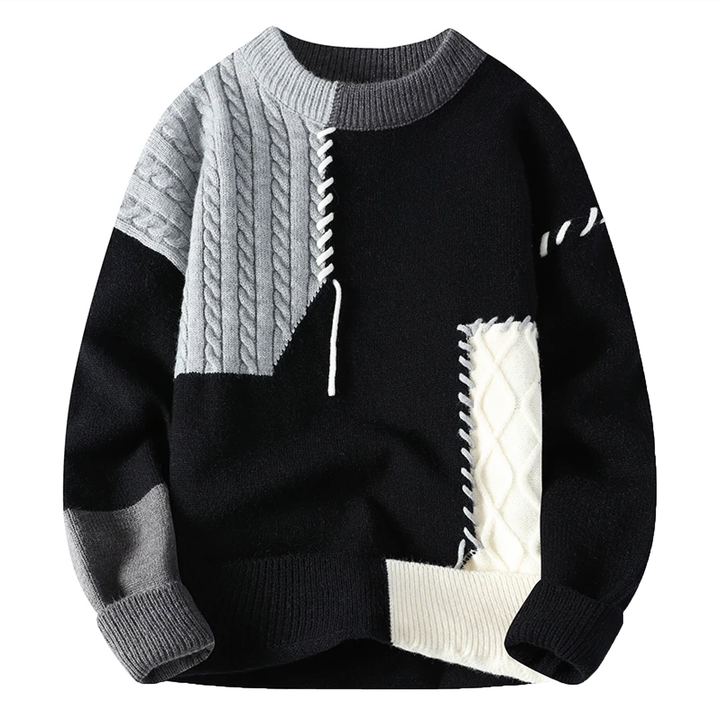 Milo | Patchwork Crew Neck Mens Knitted Jumper