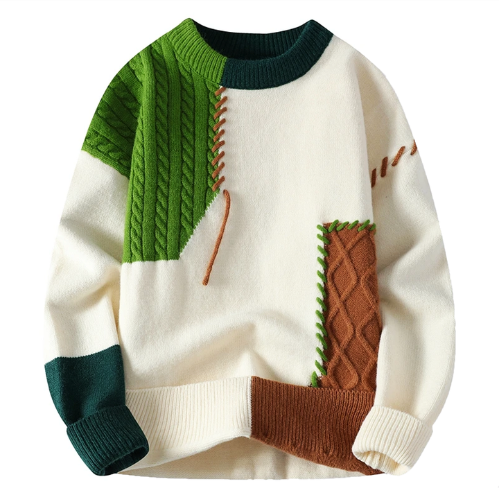 Milo | Patchwork Crew Neck Mens Knitted Jumper