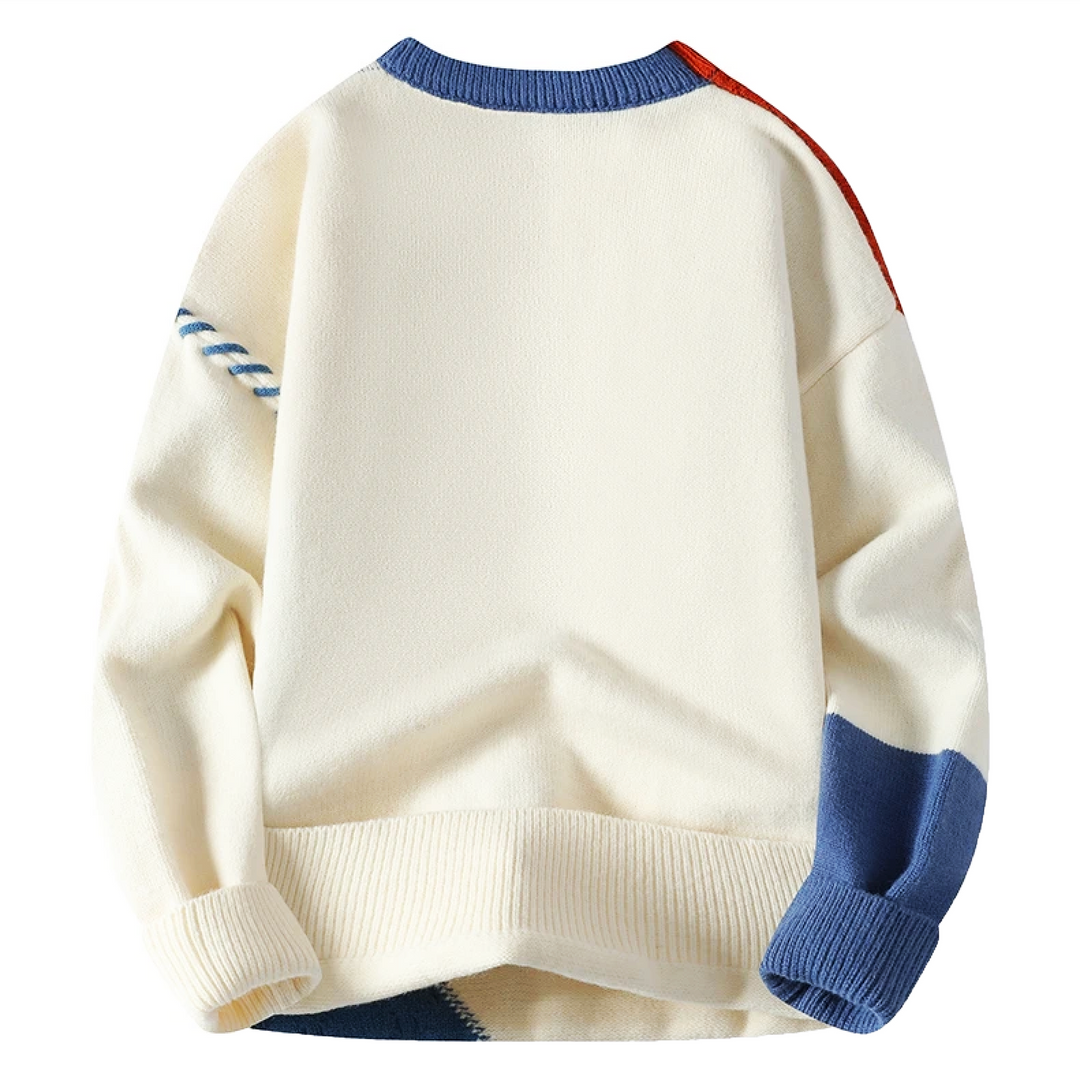 Milo | Patchwork Crew Neck Mens Knitted Jumper